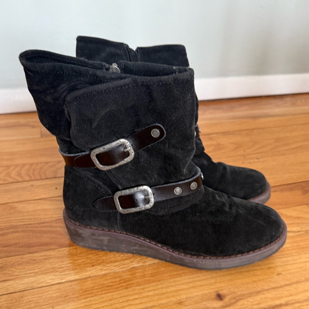 Black Suede Buckle Boots-Blowfish